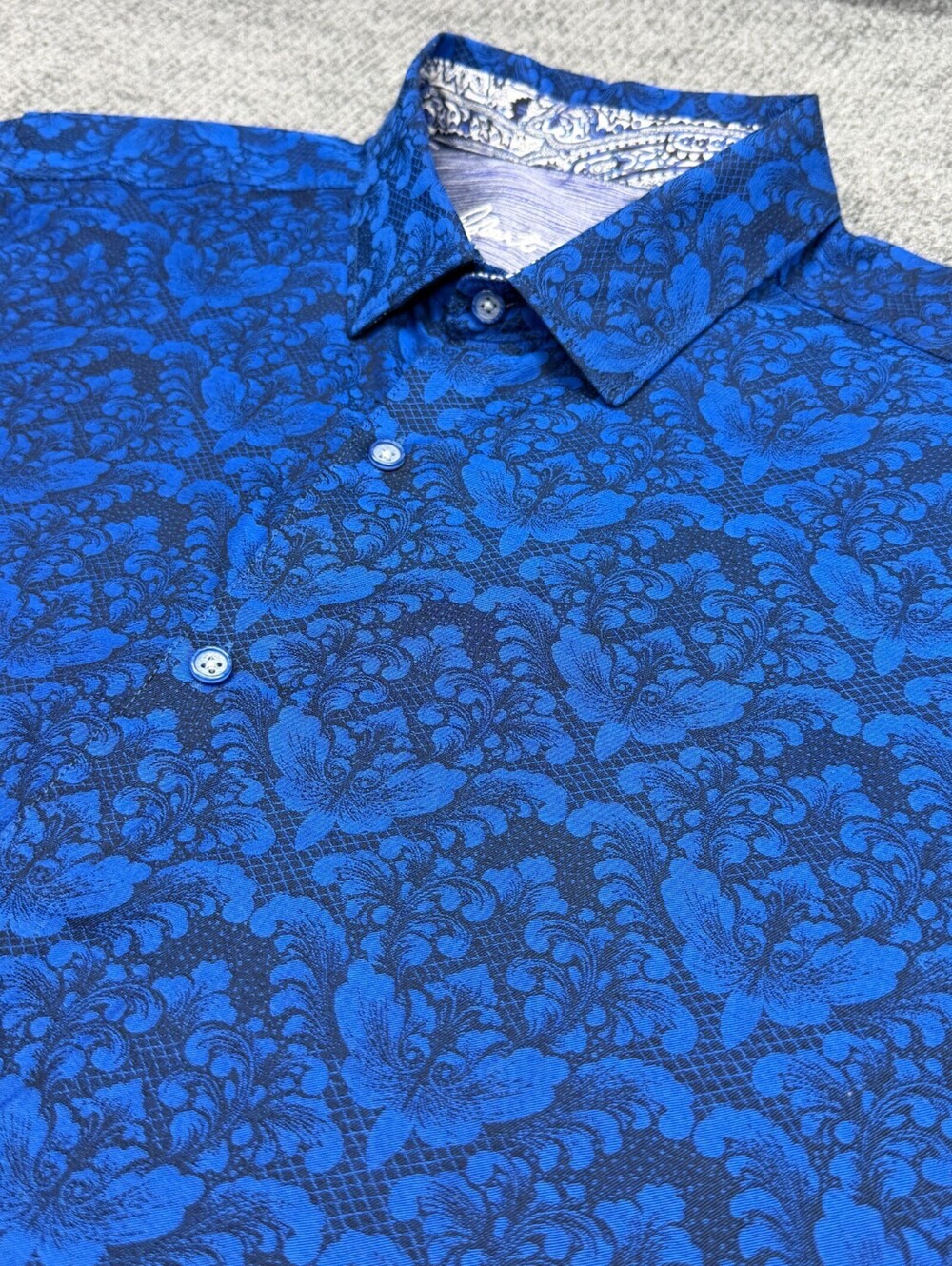 Robert Graham Floral AOP Button Up Shirt Mens XXL Blue Bayview Short Sleeve
